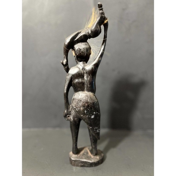 RARE Tribal African Vintage Figurine Ebony Man Wooden Hand Carved Statue 11 Inch - Picture 2 of 8